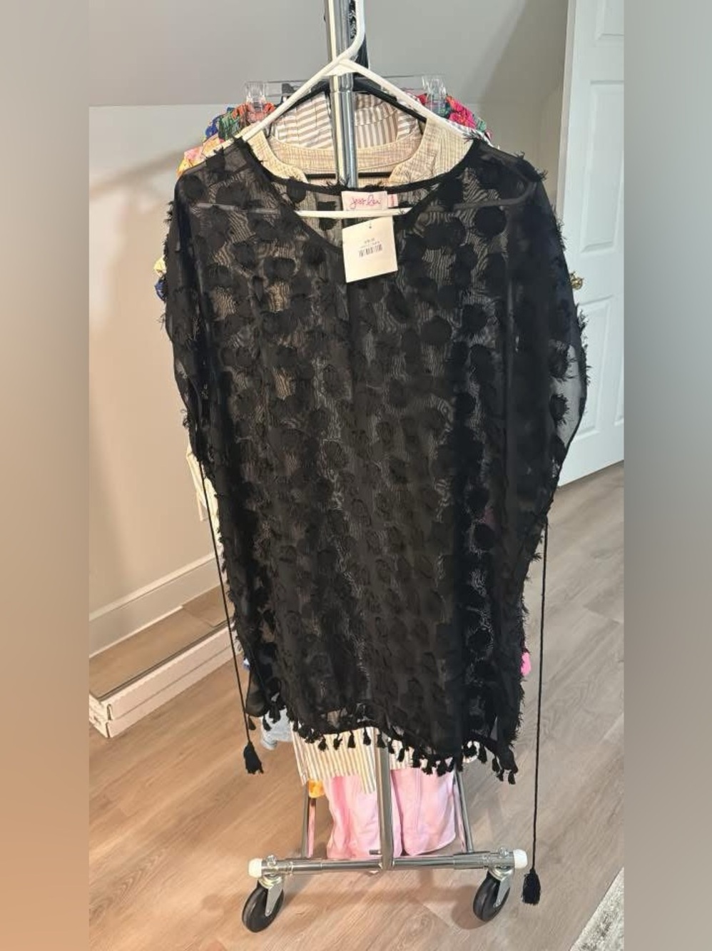 Black Sheer Textured Tie-Side Women's Coverup